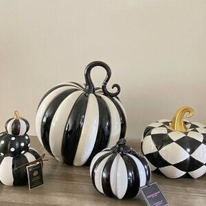 Halloween Fall Mackenzie Style Black White 12" XL Pumpkin Fall Decor New IN BOX